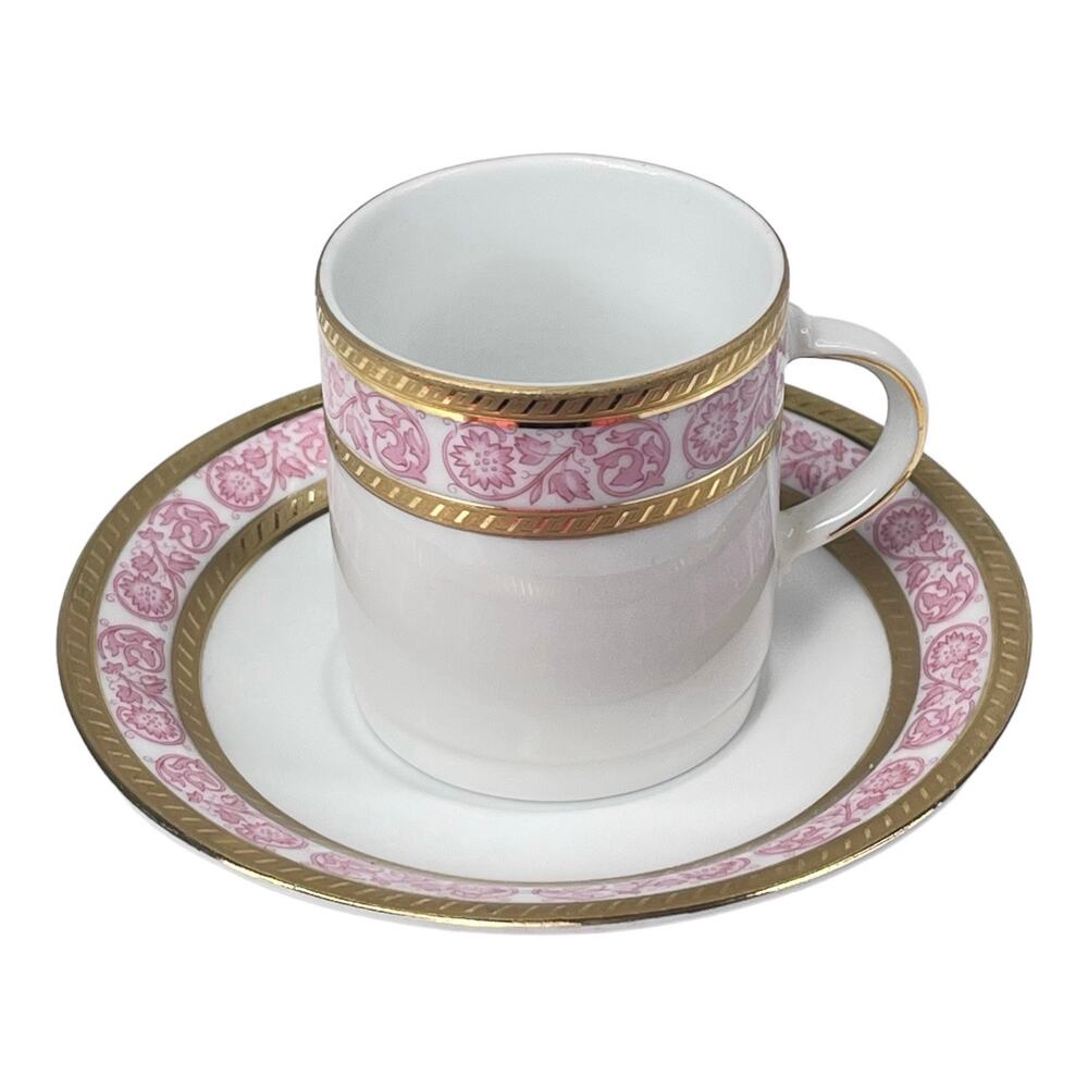 Tirschenreuth Bavaria TEA CUP & SAUCER SET German Porcelain Demitasse Pink Gold